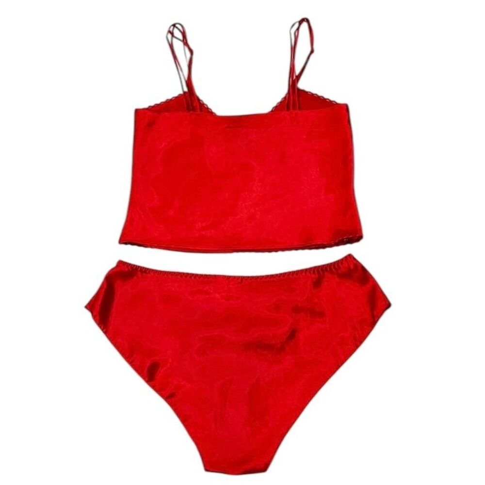Vintage Victoria’s Secret Gold Label Red Satin Lace Cami Panty Set Small Y2K - Picture 5 of 12